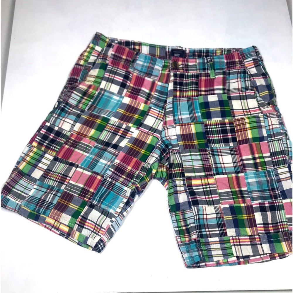 Gap Khakis Southern Preppy Madras Plaid Patchwork Lived In Shorts Rode Size 34